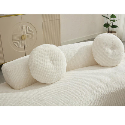 Canapé nuage en velours côtelé beige avec coussins