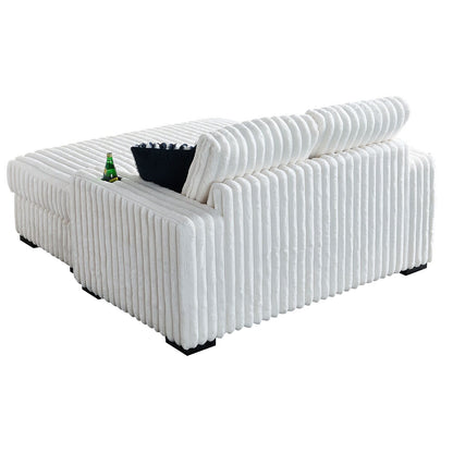 Canapé causeuse en velours côtelé beige avec pouf et haut-parleur Bluetooth