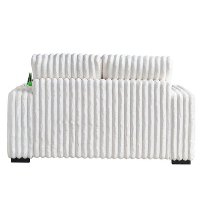 Canapé causeuse en velours côtelé beige avec pouf et haut-parleur Bluetooth