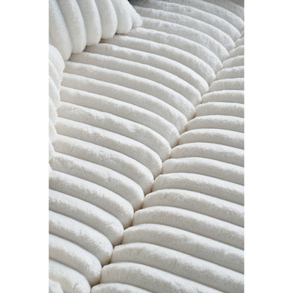 Canapé causeuse en velours côtelé beige avec pouf et haut-parleur Bluetooth