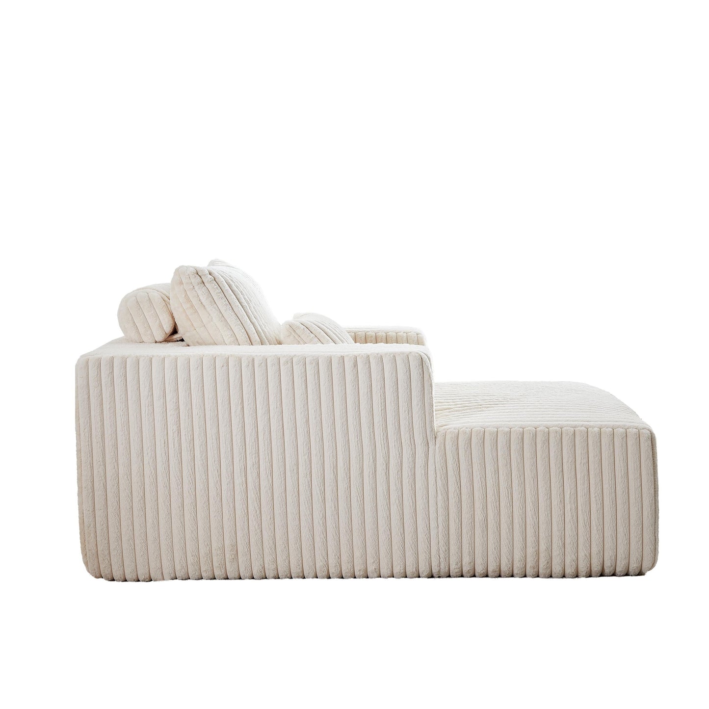 Fauteuil de salon en velours côtelé beige avec 2 coussins