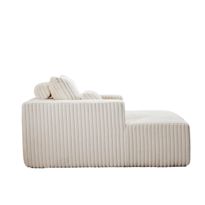 Fauteuil de salon en velours côtelé beige avec 2 coussins