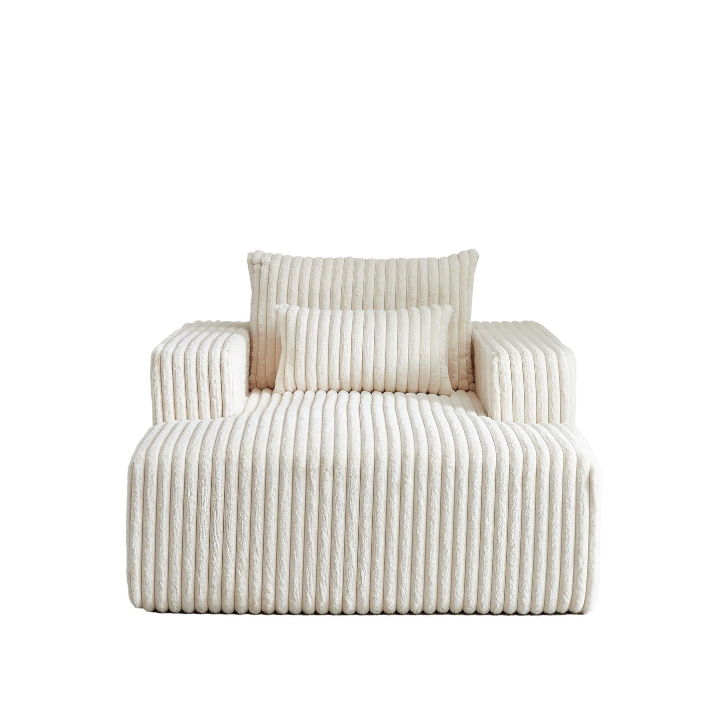 Fauteuil de salon en velours côtelé beige avec 2 coussins