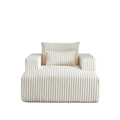 Fauteuil de salon en velours côtelé beige avec 2 coussins