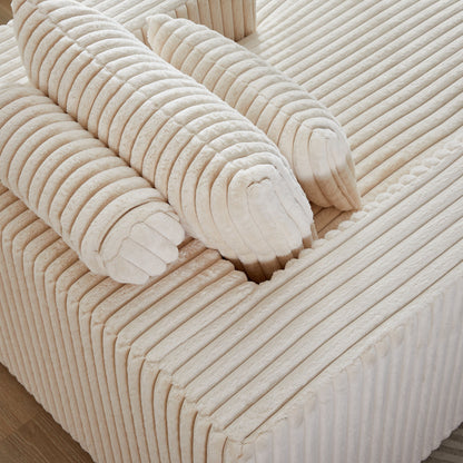 Fauteuil de salon en velours côtelé beige avec 2 coussins