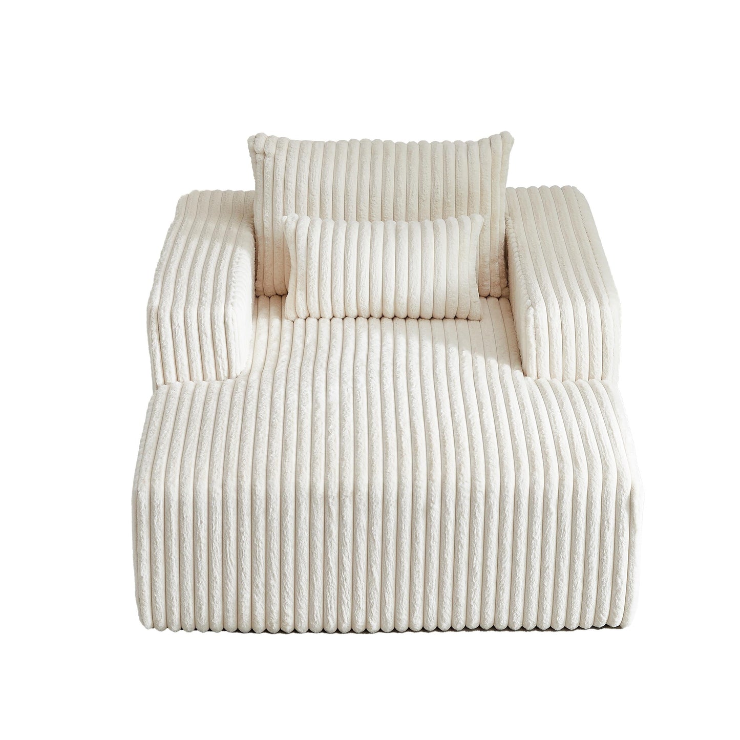 Fauteuil de salon en velours côtelé beige avec 2 coussins