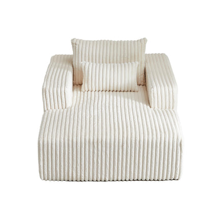 Fauteuil de salon en velours côtelé beige avec 2 coussins