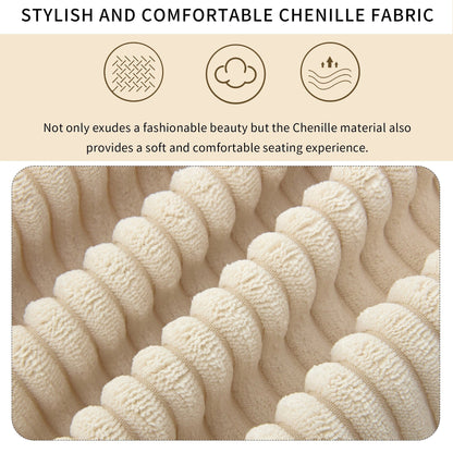 Canapé 3 places rembourré en velours côtelé beige avec coussins amovibles