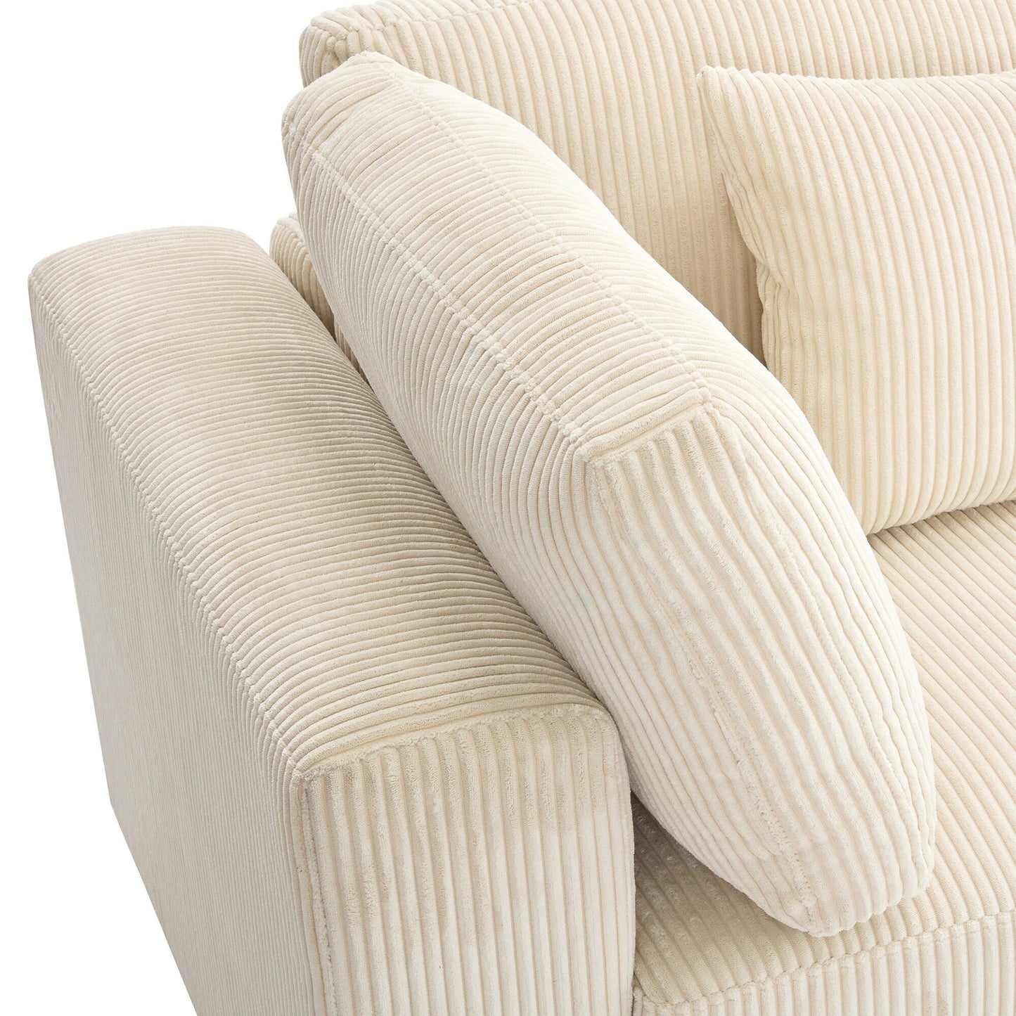 Canapé 3 places rembourré en velours côtelé beige avec coussins amovibles