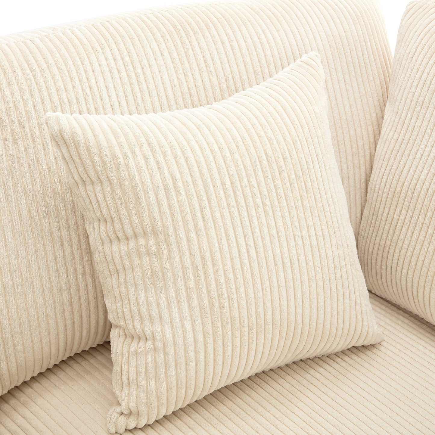 Canapé 3 places rembourré en velours côtelé beige avec coussins amovibles