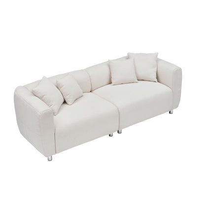 Canapé 3 places en coton et lin beige avec pieds en métal