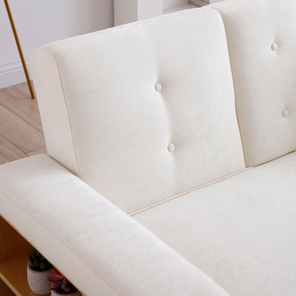 Canapé-lit convertible en coton et lin beige avec rangement