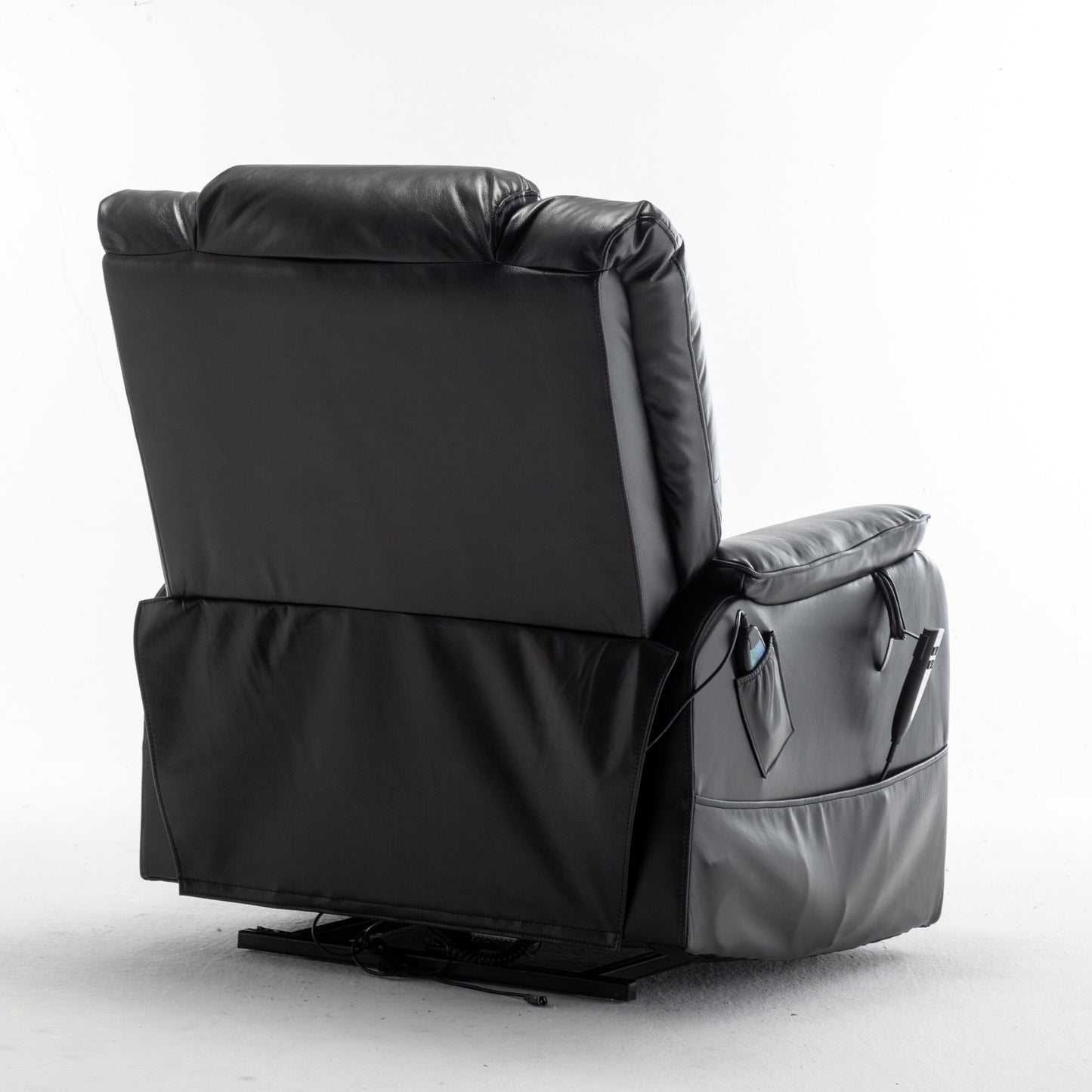 Fauteuil inclinable électrique beige pour personnes âgées, inclinable à 180°, moteur OKIN, assise large et poches latérales.