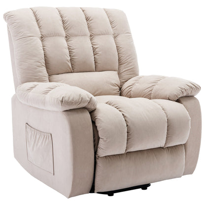 Fauteuil inclinable électrique beige avec chauffage, massage par vibrations et poches de rangement latérales pour le salon