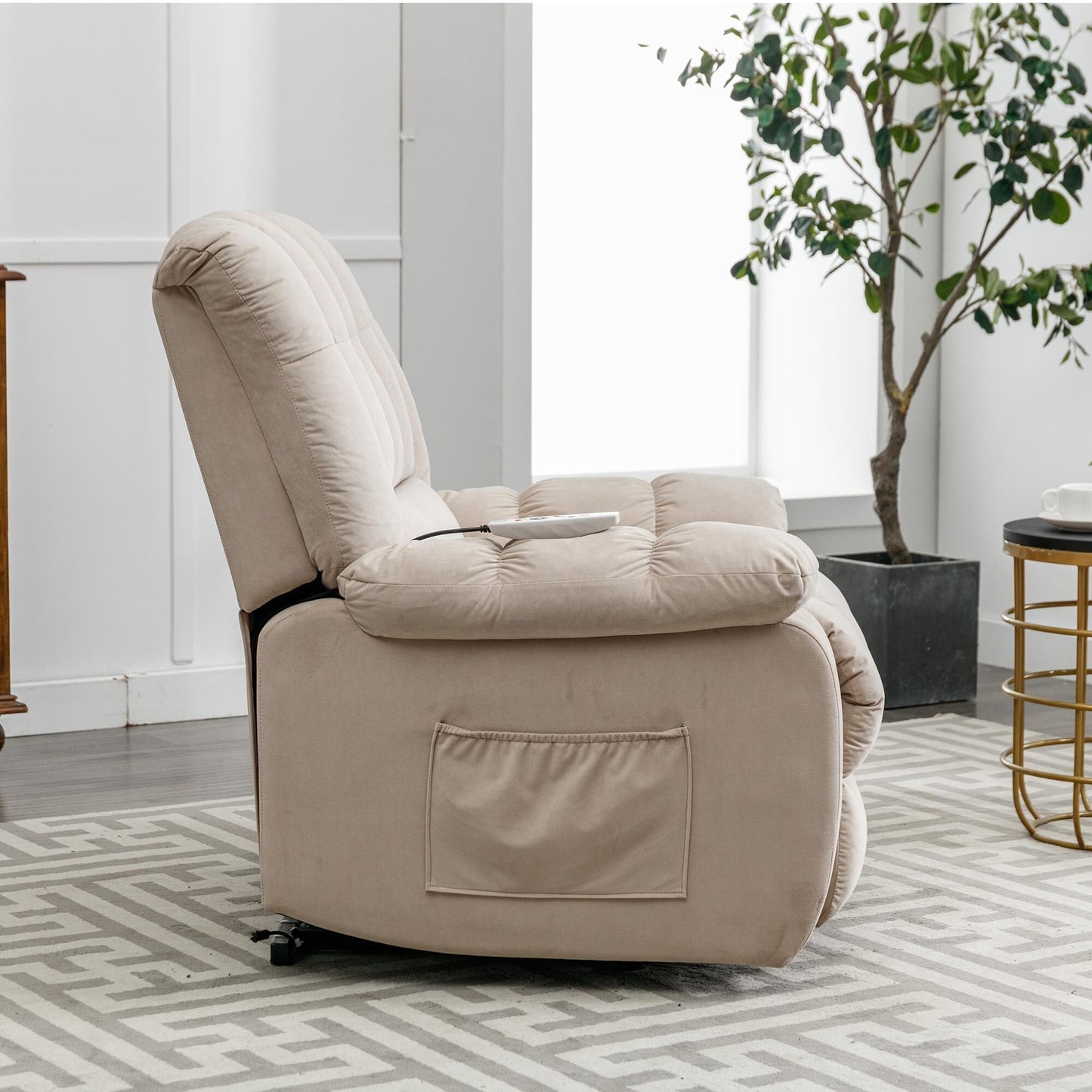 Fauteuil inclinable électrique beige avec chauffage, massage et poche de rangement pour salon/chambre