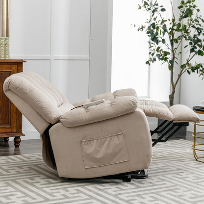 Fauteuil inclinable électrique beige avec chauffage, massage et poche de rangement pour le salon ou la chambre