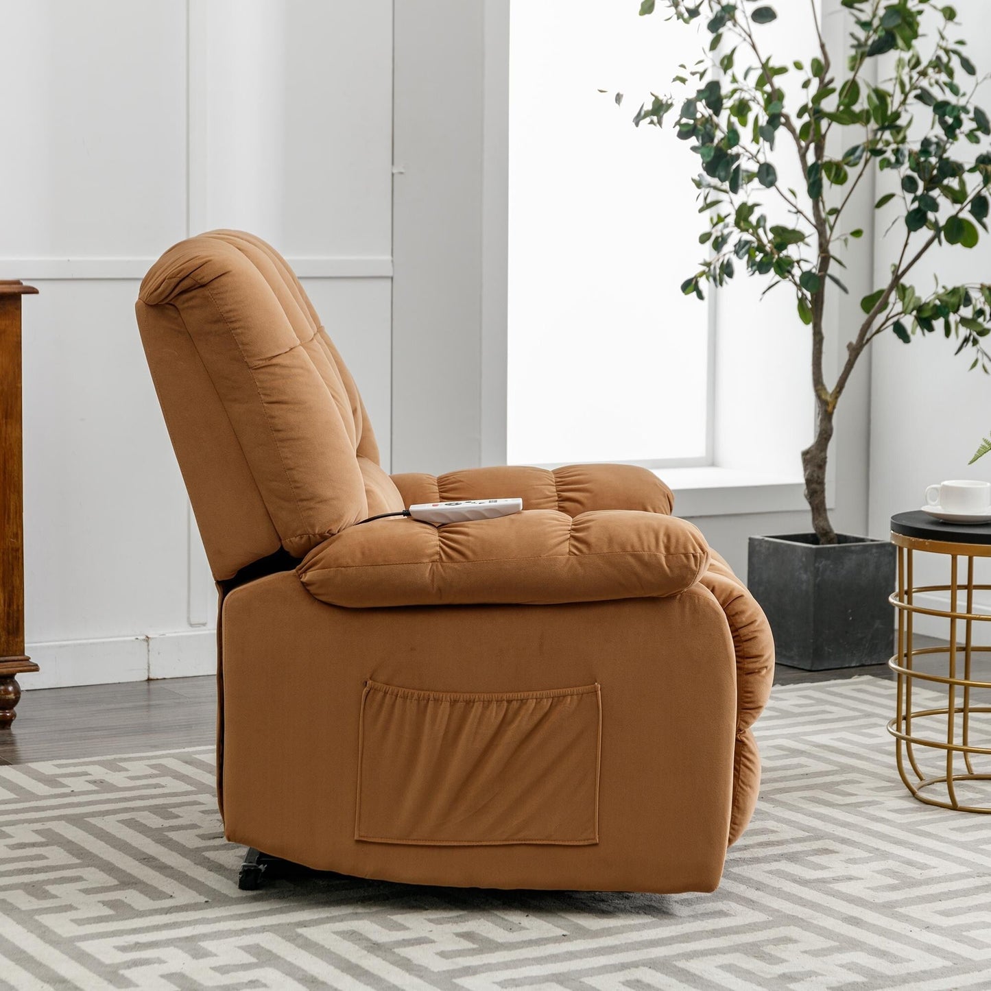 Fauteuil inclinable électrique beige avec chauffage, massage et poche de rangement pour le salon ou la chambre
