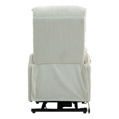 Fauteuil inclinable électrique beige avec poches latérales, ressorts ensachés et coussin moelleux pour salon et chambre
