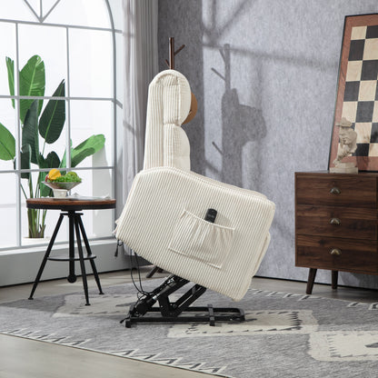 Fauteuil inclinable électrique beige avec poches latérales, ressorts ensachés et coussin moelleux pour salon et chambre