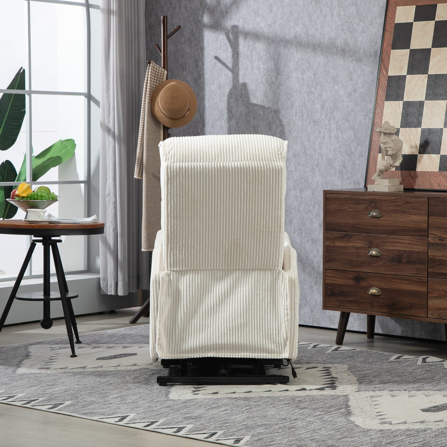 Fauteuil inclinable électrique beige avec poches latérales, ressorts ensachés et coussin moelleux pour salon et chambre