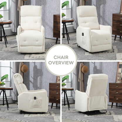 Fauteuil inclinable électrique beige avec poches latérales, ressorts ensachés et coussin moelleux pour salon et chambre