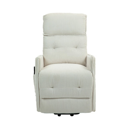 Fauteuil inclinable électrique beige avec poches latérales, ressorts ensachés et coussin moelleux pour salon et chambre