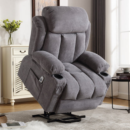 Fauteuil releveur électrique beige avec chauffage, massage, port USB, poches latérales et télécommande pratique