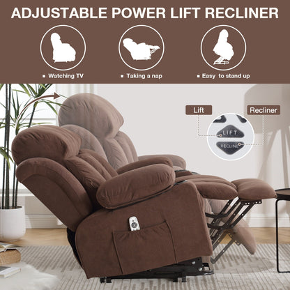 Fauteuil releveur électrique beige avec chauffage, massage, port USB, rangement latéral et télécommande