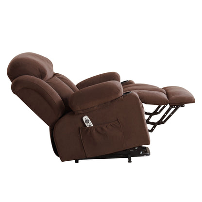 Fauteuil releveur électrique beige avec chauffage, massage, port USB, rangement latéral et télécommande