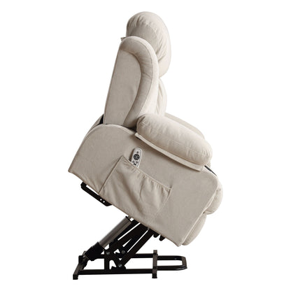 Fauteuil inclinable ergonomique beige avec chauffage, massage, chargement USB, poches latérales et télécommande