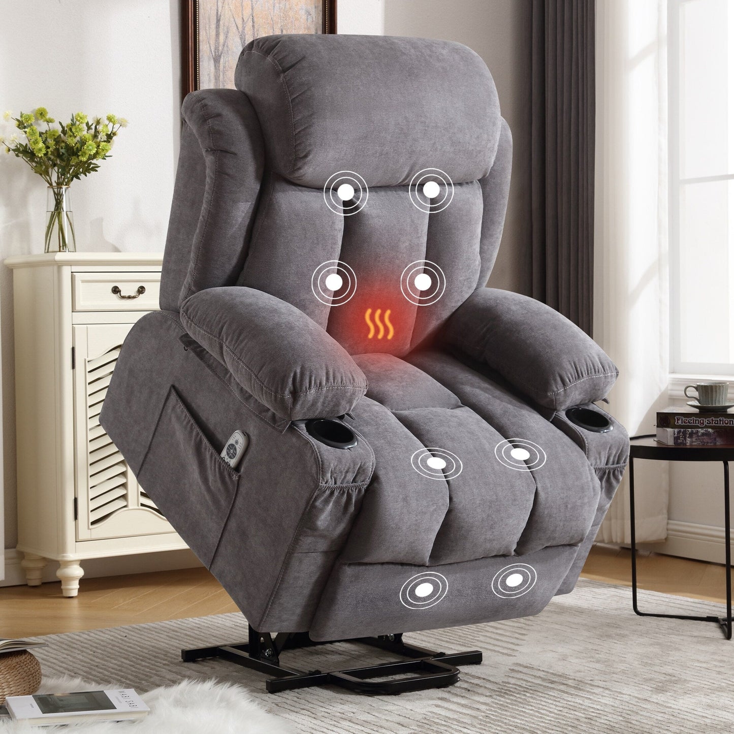 Fauteuil inclinable ergonomique beige avec chauffage, massage et ports USB