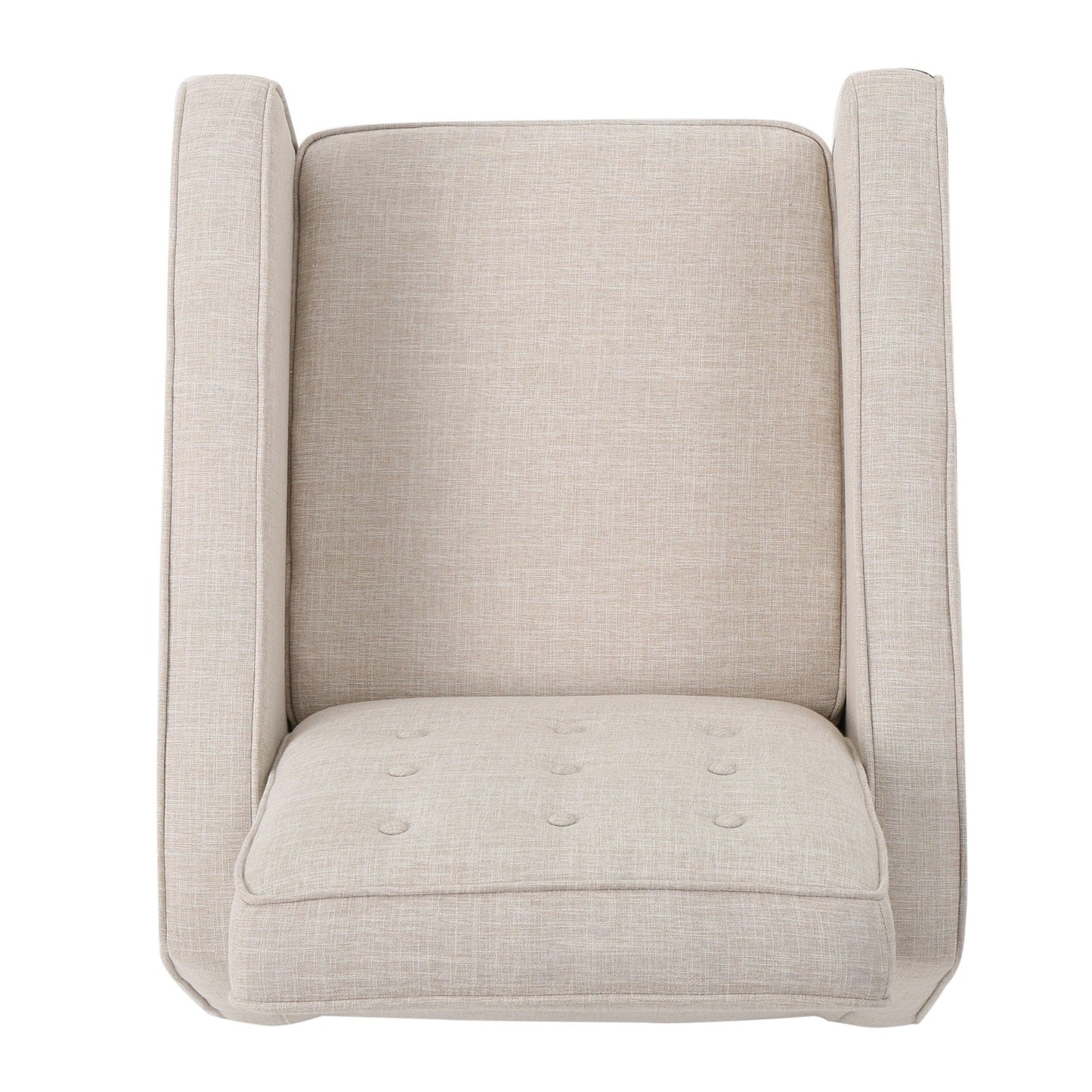 Fauteuil inclinable rembourré en tissu beige style milieu du siècle avec repose-pieds, dossier capitonné et pieds en hêtre