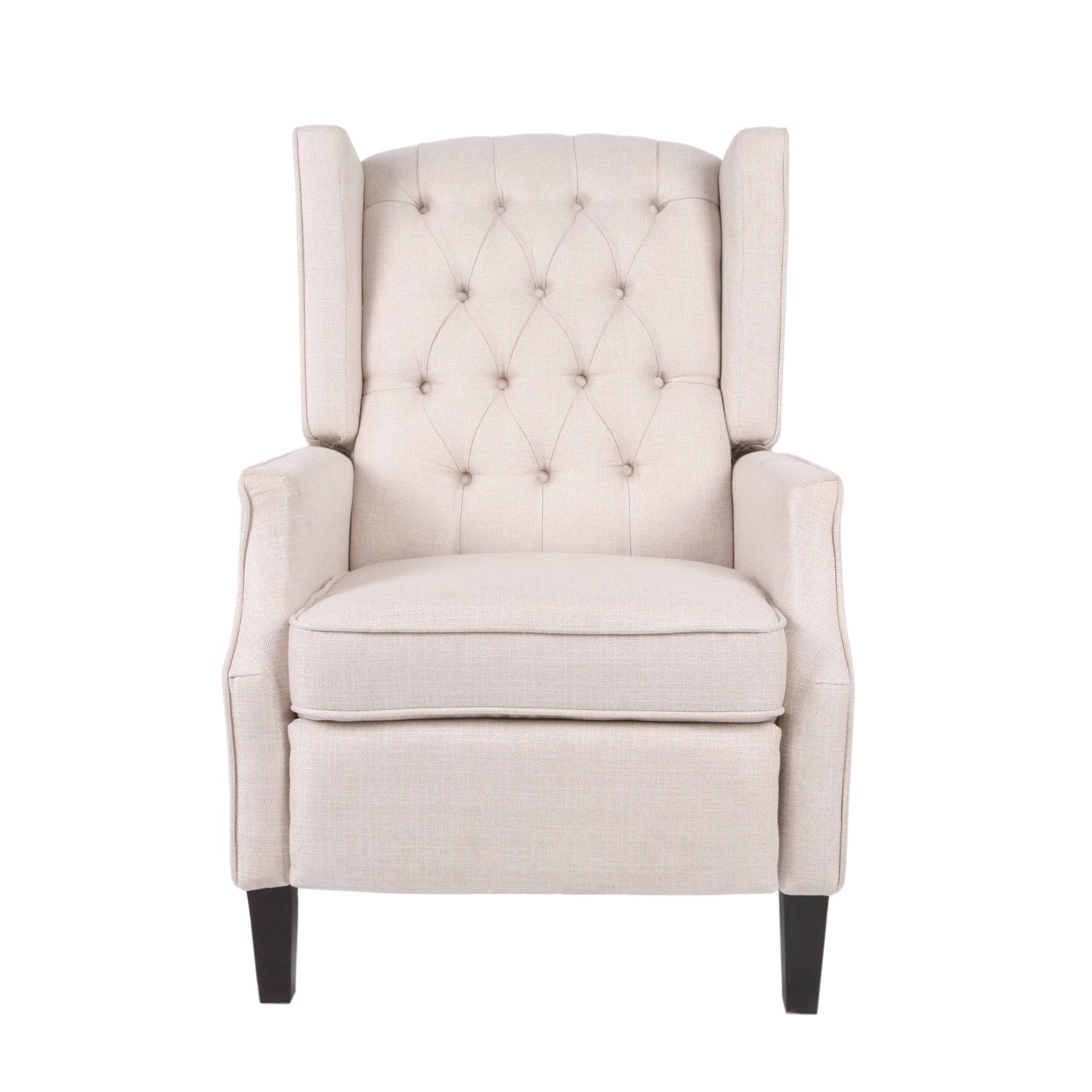 Fauteuil inclinable à oreilles en tissu beige de style milieu du siècle avec repose-pieds et dossier capitonné