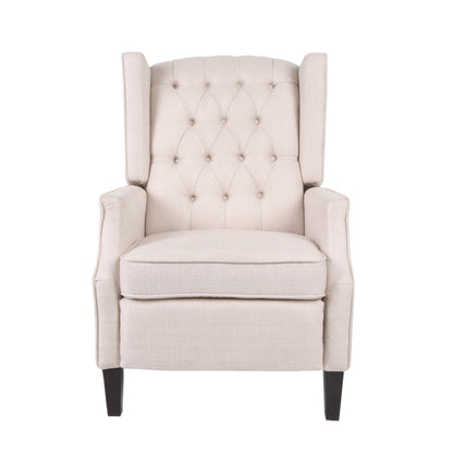 Fauteuil inclinable à oreilles en tissu beige de style milieu du siècle avec repose-pieds et dossier capitonné