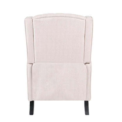 Fauteuil inclinable à oreilles en tissu beige de style milieu du siècle avec repose-pieds et dossier capitonné