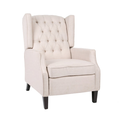 Fauteuil inclinable à oreilles en tissu beige de style milieu du siècle avec repose-pieds et dossier capitonné