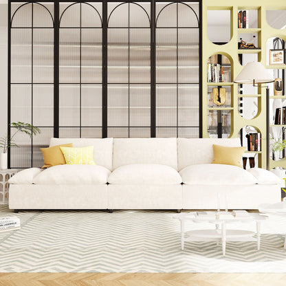 Grand canapé 3 places beige en polyester avec rangements