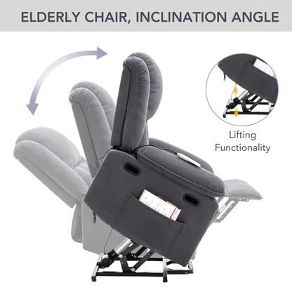 Fauteuil inclinable releveur beige pour personnes âgées avec massage, chauffage, inclinaison réglable, rangement latéral et fonctions de positionnement multiples