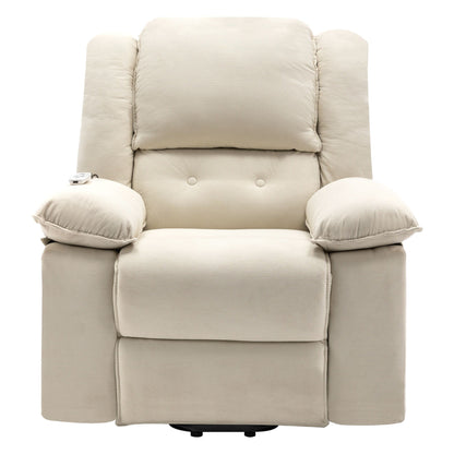 Fauteuil inclinable releveur beige pour personnes âgées avec massage, chauffage, inclinaison réglable, rangement latéral et fonctions de positionnement multiples