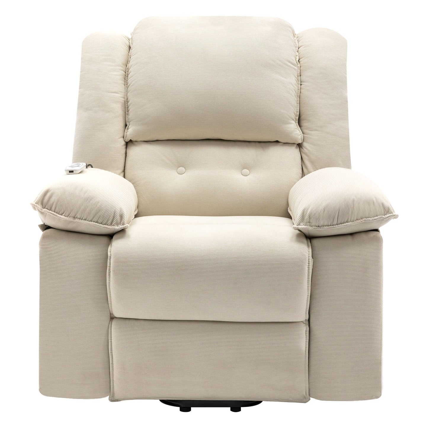 Fauteuil inclinable releveur beige pour personnes âgées avec massage, chauffage, inclinaison réglable, rangement latéral et plusieurs options de positionnement