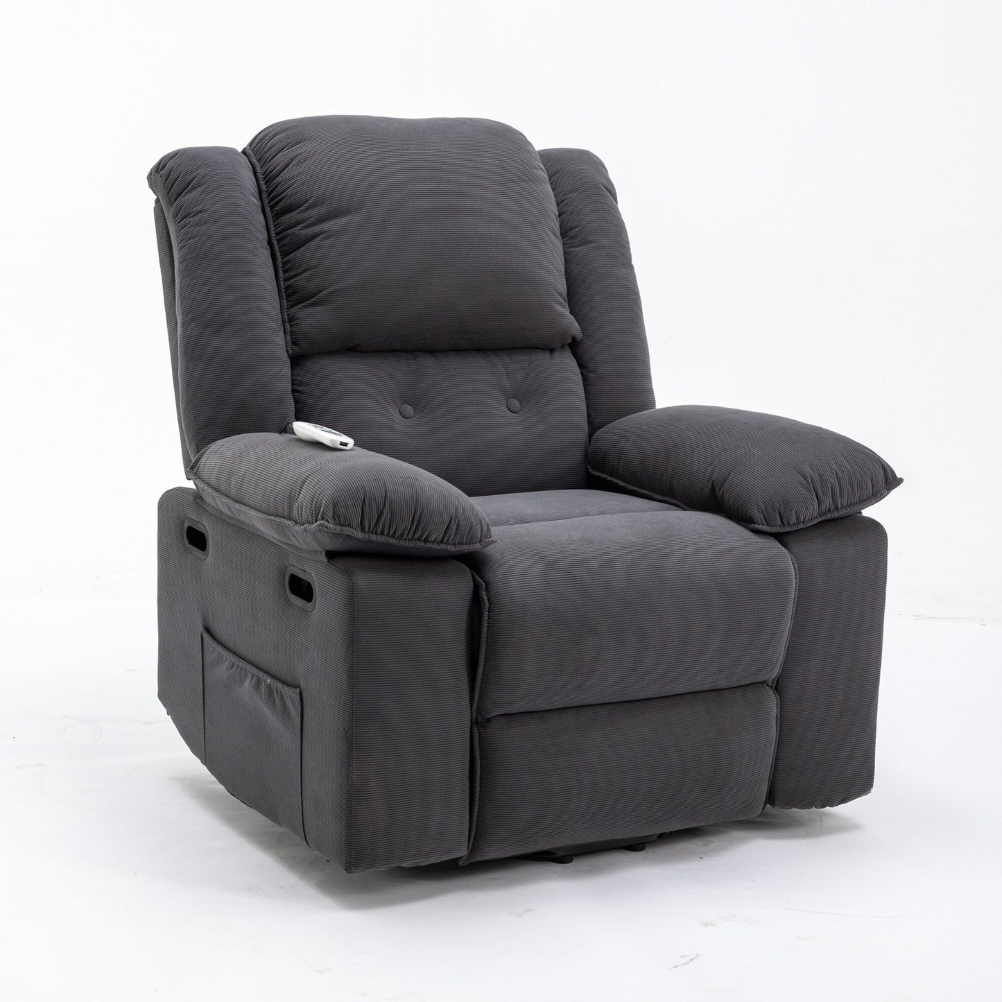 Fauteuil inclinable releveur beige pour personnes âgées avec massage, chauffage, inclinaison réglable, rangement latéral et plusieurs options de positionnement