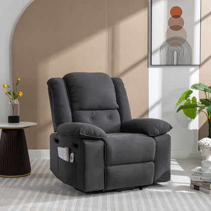 Fauteuil inclinable releveur beige pour personnes âgées avec massage, chauffage, inclinaison réglable, rangement latéral et plusieurs options de positionnement