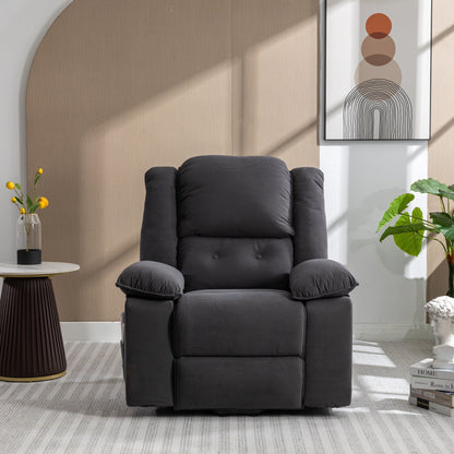 Fauteuil inclinable releveur beige avec massage chauffant, positions d'inclinaison infinies, poches latérales et accoudoirs rétractables pour plus de confort