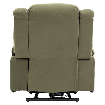 Fauteuil inclinable releveur beige avec massage chauffant, positions d'inclinaison infinies, poches latérales et accoudoirs rétractables pour plus de confort