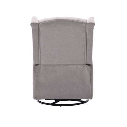 Fauteuil inclinable manuel pivotant à 360° en lin beige avec dossier capitonné et repose-pieds pour salon et chambre
