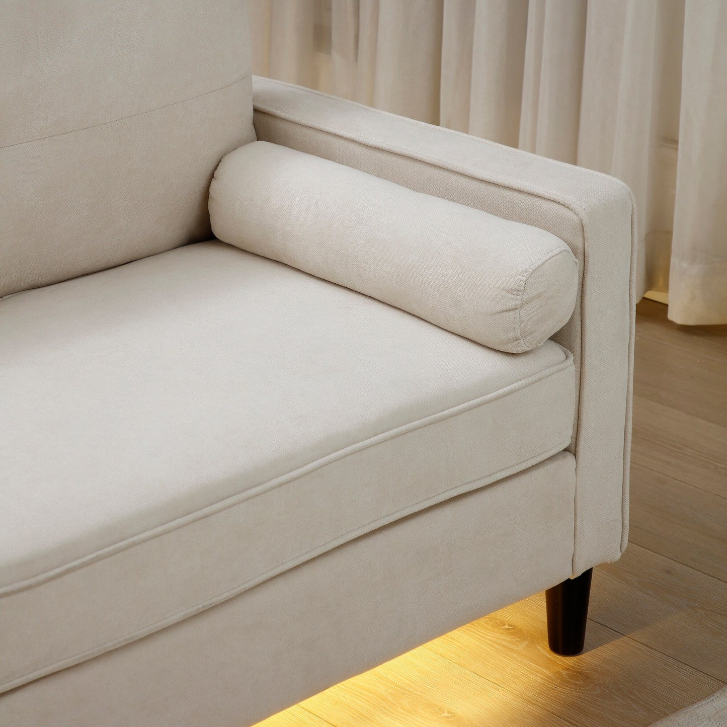 Canapé causeuse en lin beige avec lumières LED et ports USB