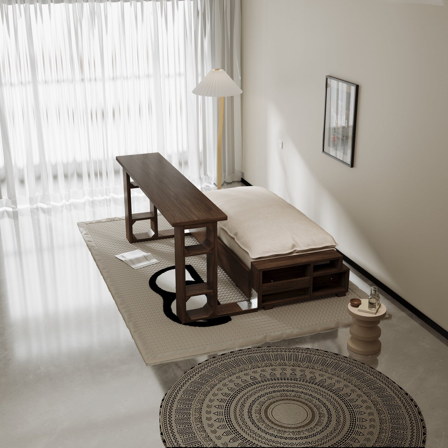 Canapé-lit convertible beige avec rangement