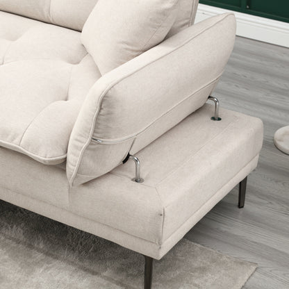 Canapé causeuse beige moderne en lin 102.36 avec accoudoirs réglables et coussins capitonnés pour le salon