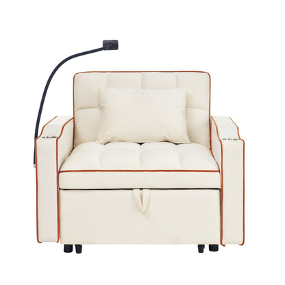 Canapé-lit convertible simple 3 en 1 en velours beige moderne 35,83 $ avec dossier réglable et port de chargement USB pour le salon