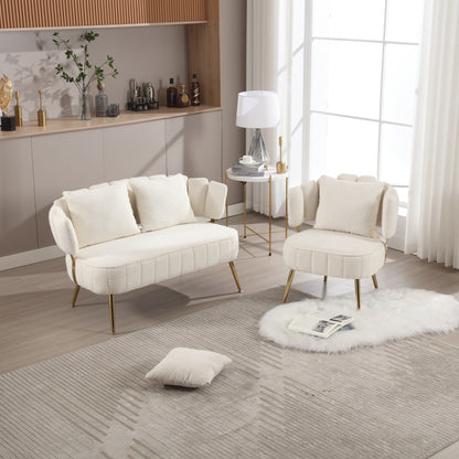 Canapé causeuse rembourré beige moderne 51,97 $ avec cadre en métal et coussins pour le salon